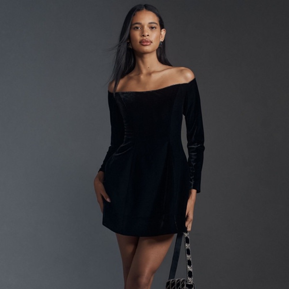 Bardot Nadene Velour Mini Dress in Black
